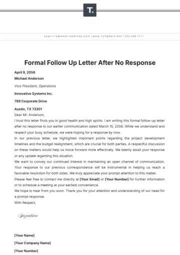 Free Formal Follow Up Letter After No Response Template to Edit Online