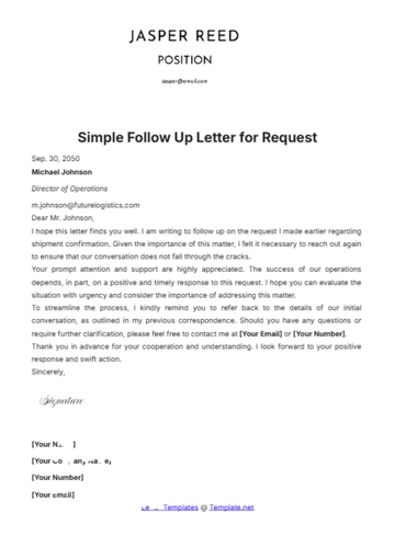 Free Simple Follow Up Letter for Request Template to Edit Online