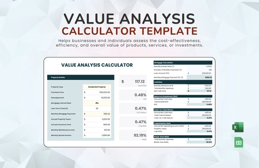 Value Analysis Calculator Template