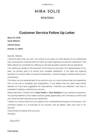Free Customer Service Follow Up Letter Template to Edit Online