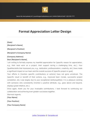 Free Formal Appreciation Letter Design Template to Edit Online