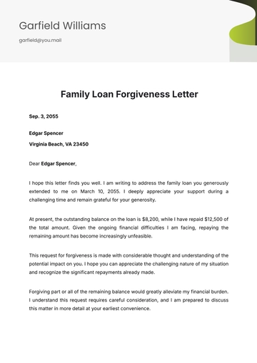 Free Family Loan Forgiveness Letter Template to Edit Online