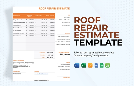 Roof Repair Estimate Template