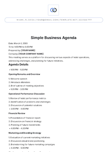 Free Simple Business Agenda Template to Edit Online