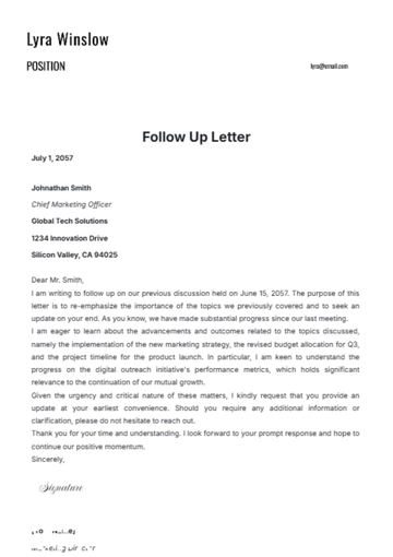 Free Follow Up Letter Template to Edit Online