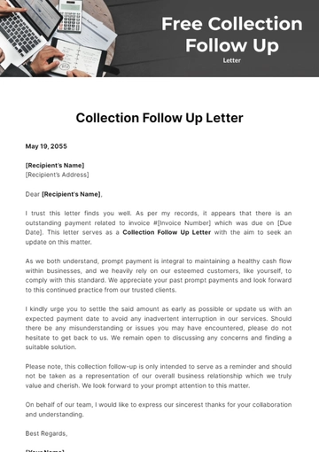 Free Collection Follow Up Letter Template to Edit Online