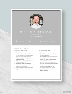 Golf Manager Resume