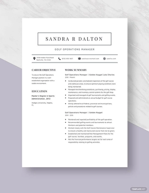 Golf Operations Manager Resume