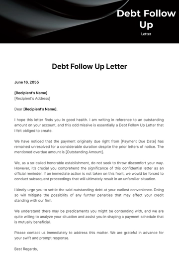 Free Debt Follow Up Letter Template to Edit Online