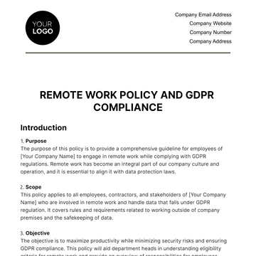 Free Remote Work Policy and GDPR Compliance HR Template to Edit Online