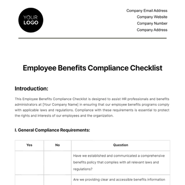Free Employee Benefits Compliance Checklist HR Template to Edit Online