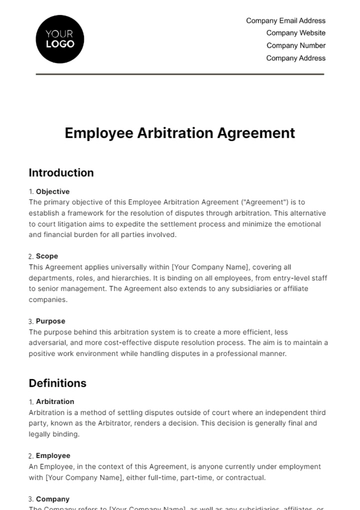 Free Employee Arbitration Agreement HR Template to Edit Online