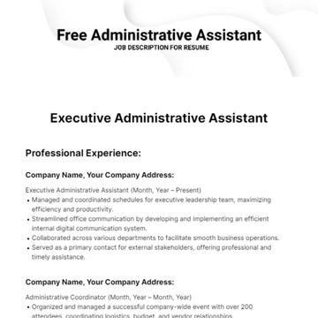 Free Administrative Assistant Job Description for Resume Template to Edit Online
