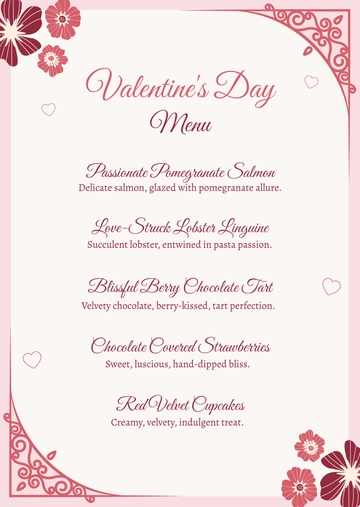 Free Valentine's Day Menu Template to Edit Online