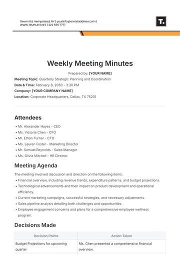 Free Weekly Meeting Minutes Template to Edit Online