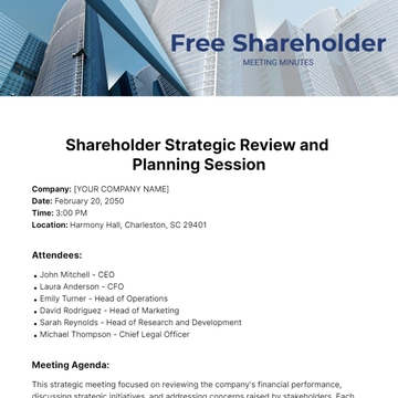Free Shareholder Meeting Minutes Template to Edit Online