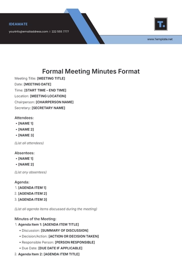 Free Formal Meeting Minutes Format Template to Edit Online