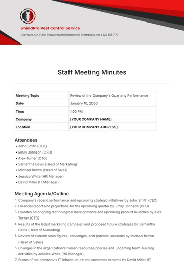 Free Staff Meeting Minutes  Template to Edit Online