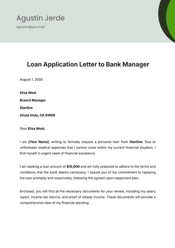 Free Loan Application Letter to Bank Manager Template to Edit Online