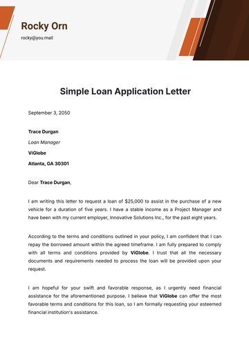 Free Simple Loan Application Letter Template to Edit Online