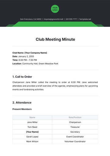 Free Club Meeting Minute Template to Edit Online