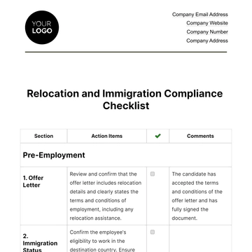 Free Relocation and Immigration Compliance Checklist HR Template to Edit Online