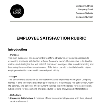 Free Employee Satisfaction Rubric HR Template to Edit Online