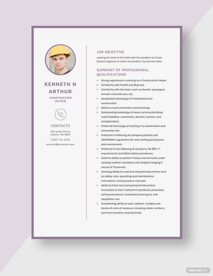 Construction Helper Resume