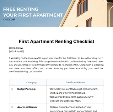 Free Renting Your First Apartment Checklist Template to Edit Online