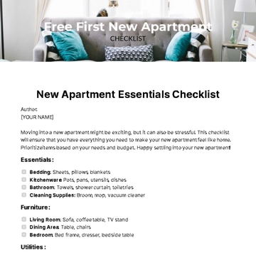 Free First New Apartment Checklist Template to Edit Online