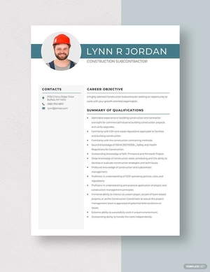 Construction Subcontractor Resume