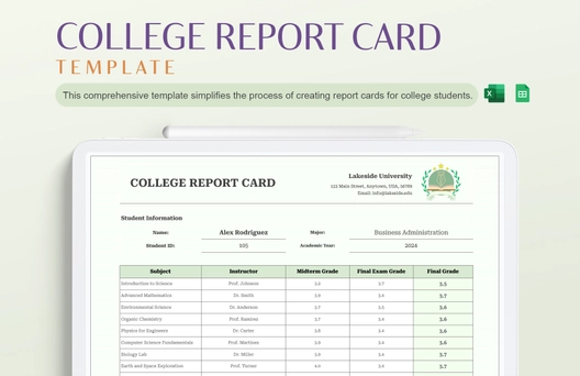 College Report Card Template
