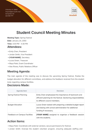 Free Student Council Meeting Minutes Template to Edit Online