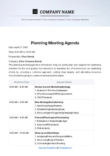 Free Planning Meeting Agenda Template to Edit Online