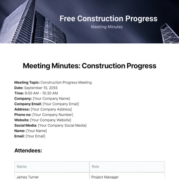 Free Construction Progress Meeting Minutes  Template to Edit Online