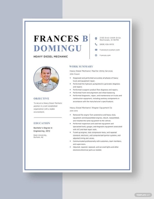 Heavy Diesel Mechanic Resume