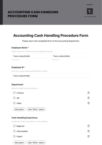 Accounting Cash Handling Procedure Form Template - Edit Online & Download
