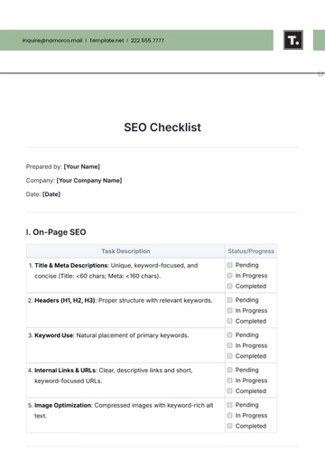 Free SEO Checklist Template to Edit Online