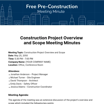 Free Pre Construction Meeting Minutes  Template to Edit Online