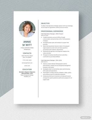 Field Operations Manager Resume