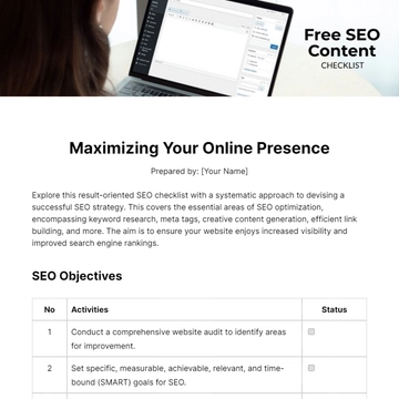 Free SEO Content Checklist Template to Edit Online
