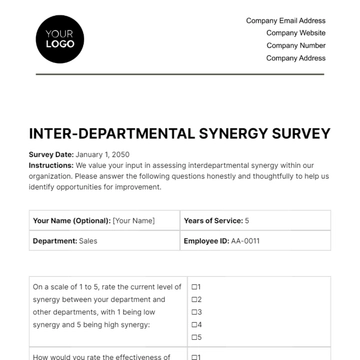 Free Inter-departmental Synergy Survey HR Template to Edit Online