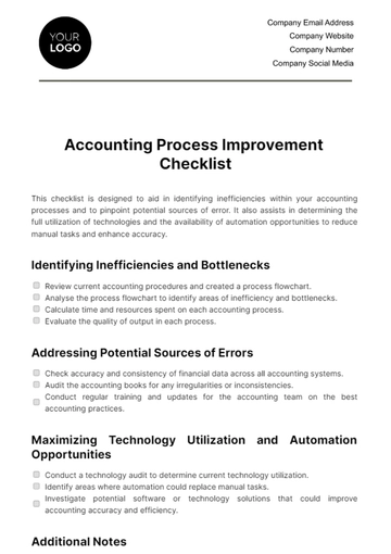 Free Accounting Process Improvement Checklist Template to Edit Online