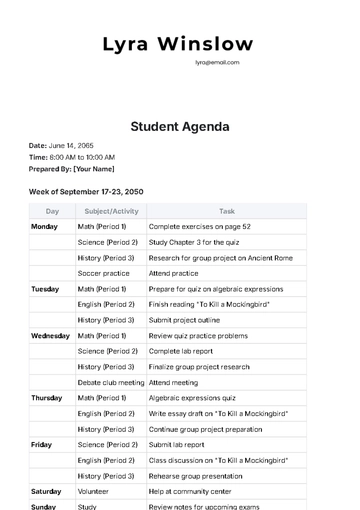 Free Student Agenda Template to Edit Online