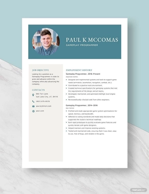 Gameplay Programmer Resume