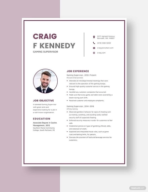 Gaming Supervisor Resume