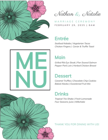Free Ceremony Wedding Menu Template to Edit Online