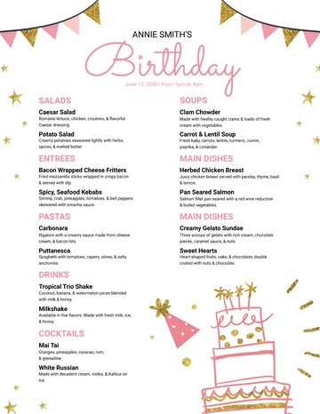 Free Custom Birthday Menu Template to Edit Online