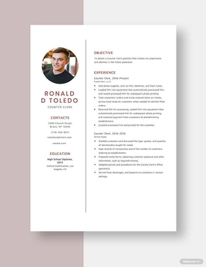 Counter Clerk Resume