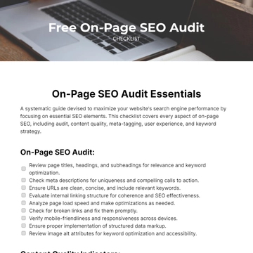 Free On-Page SEO Audit Checklist Template to Edit Online